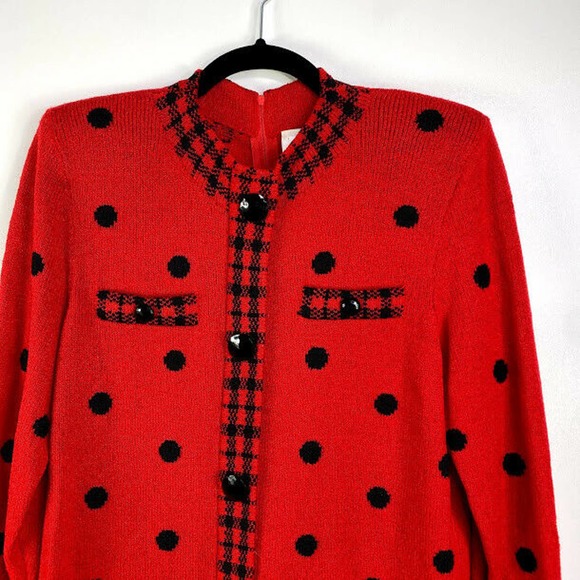 Mike Korwin Polka Dot Plaid Back Zip Sweater Sz 12 - Picture 2 of 5